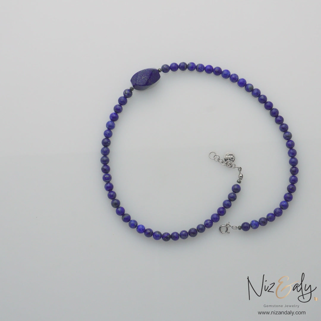 Lapis Lazuli Stoned Necklace — Natural Deep Blue Gemstone | Ocean Vein