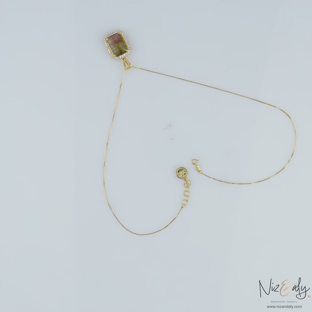 Natural Bi‑Color Watermelon Tourmaline Pendant Necklace