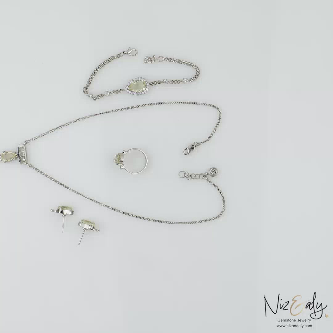 TearDrop shaped  Clear Quartz Pendant Set with Bracelet- Serene Dewdrop