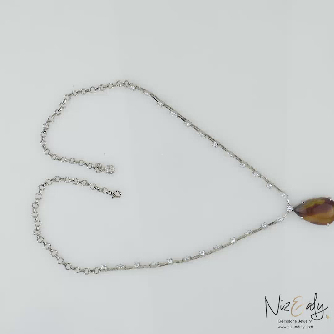 Natural Agate Pendant in Stunning Niz & Aly Design Studded Necklace