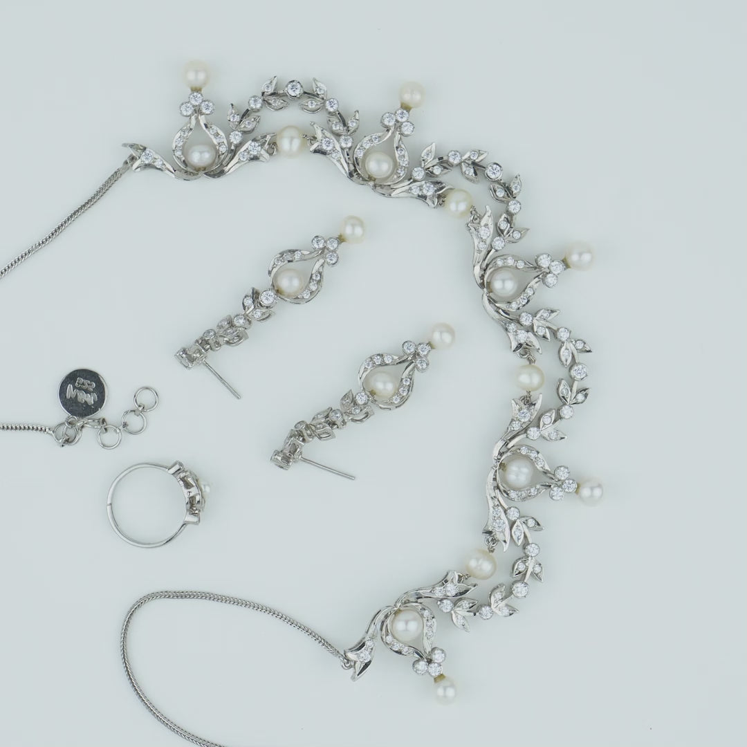 Classic Bridal Fresh Water Pearl Necklace Set in Sterling Silver