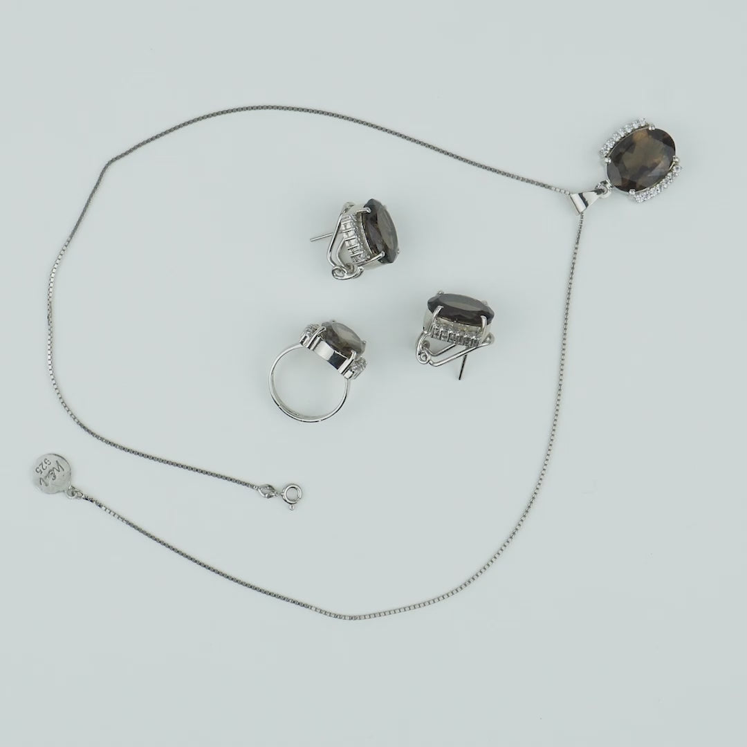 Seductive Smoky Quartz Pendant Set – Natural Brown Gemstone