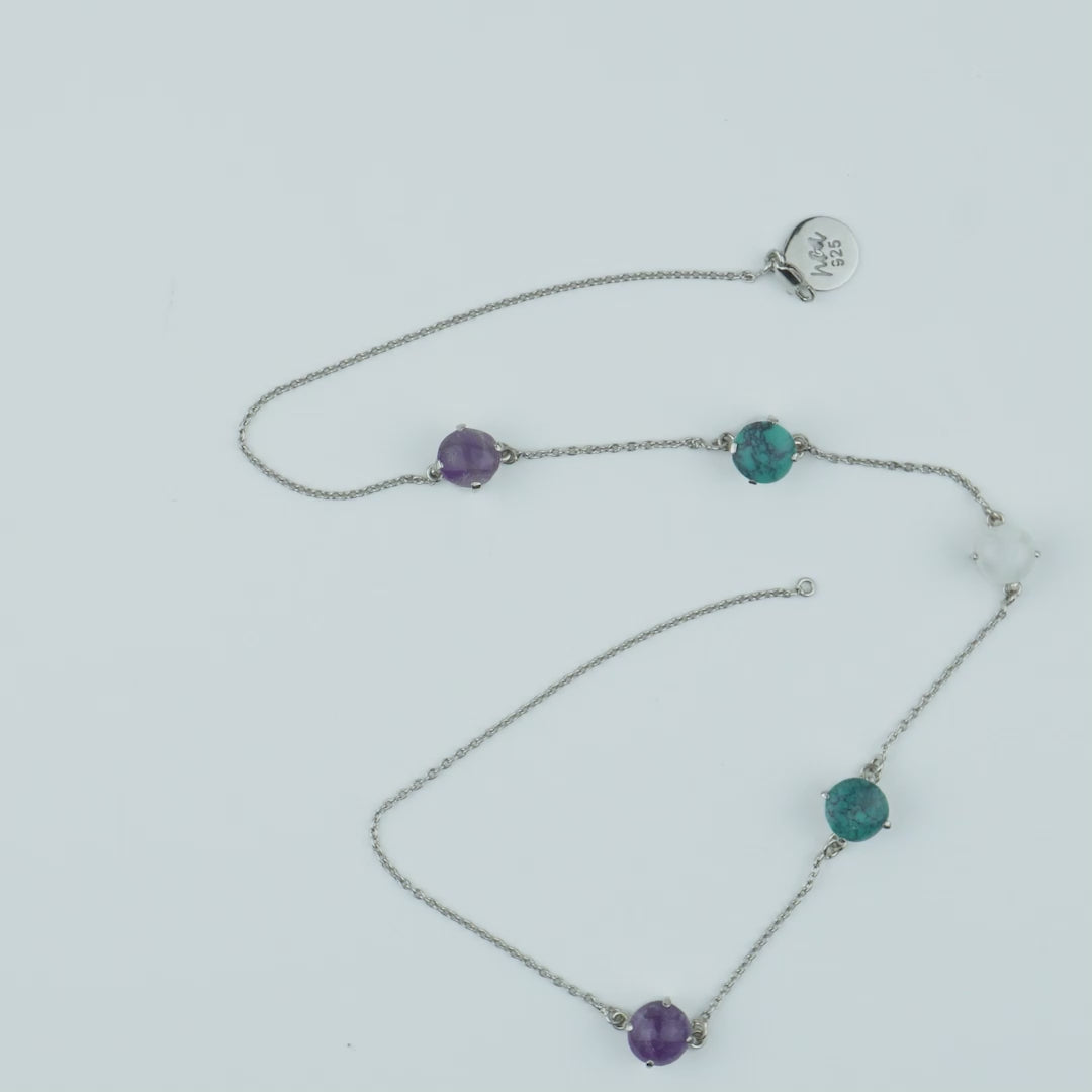 Summery Amethyst, Turquoise and Milky Quartz  Stone in Sterling Silver Chain