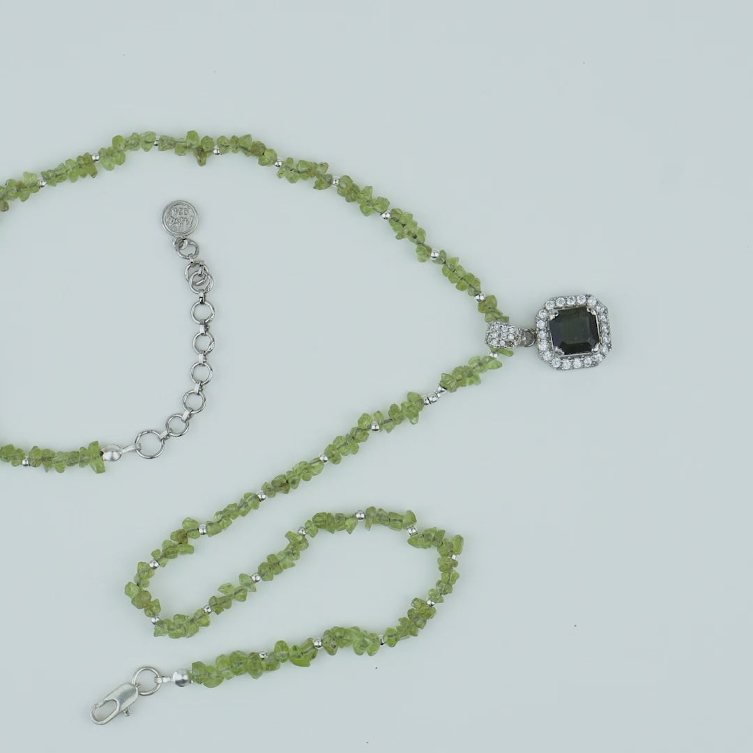 Green Tourmaline Pendant in Peridot Strand