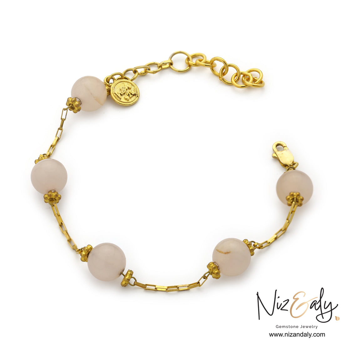 Rose quartz bracelet in gold plated 925 sterling silver with pink gemstone beads