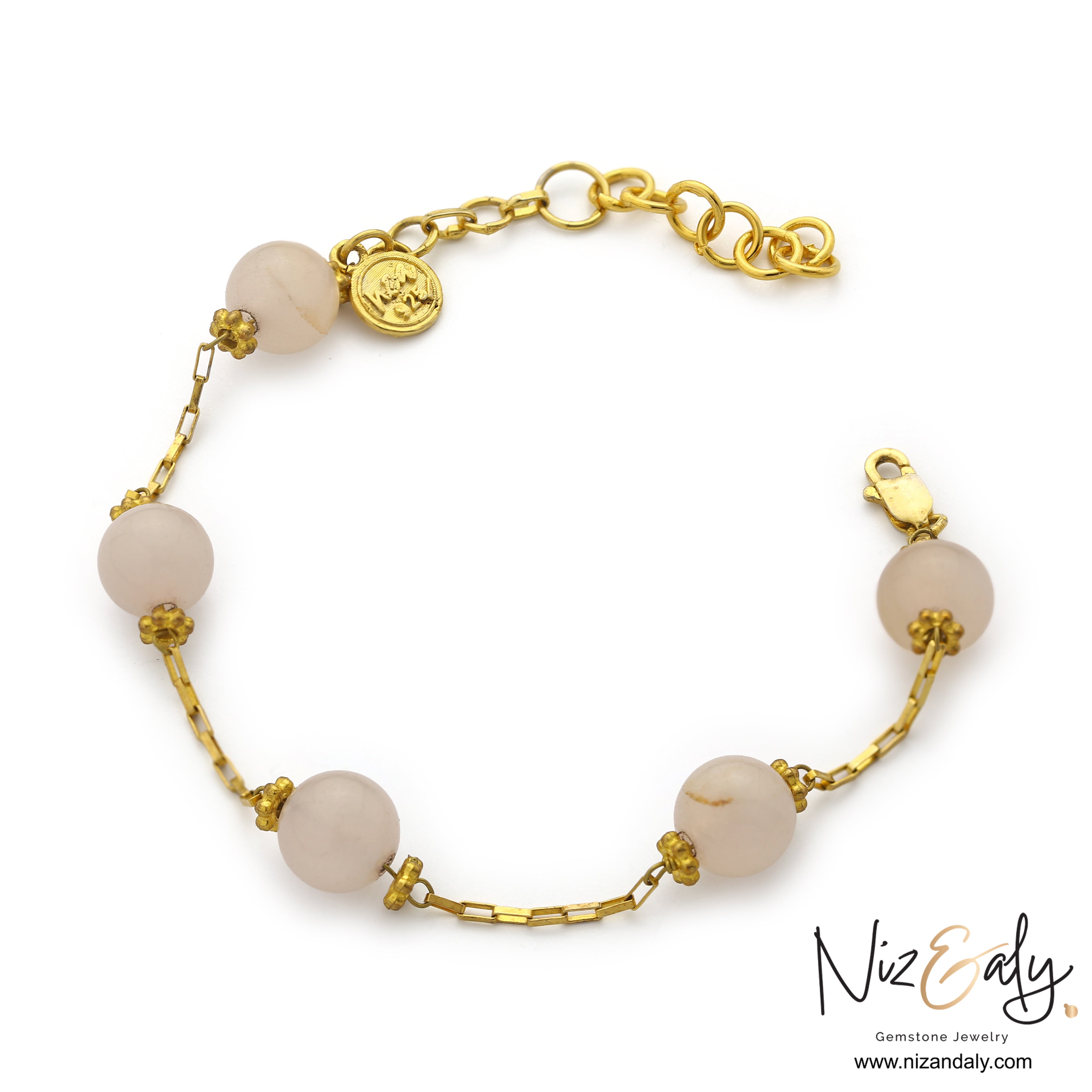 Rose quartz bracelet pink gemstone in gold plated silver