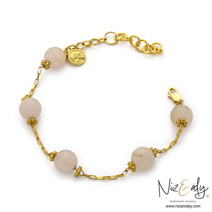 Rose quartz bracelet in gold plated 925 sterling silver with pink gemstone beads